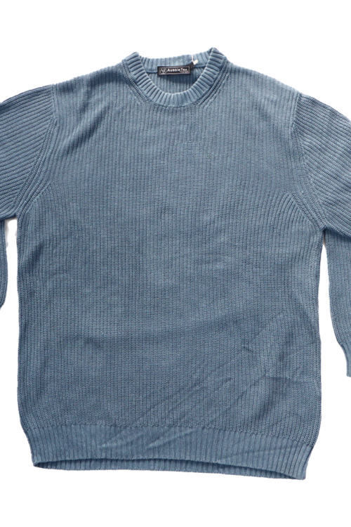 Ascot Dusty Blue Knitted Relaxed-Fit Cotton Sweater