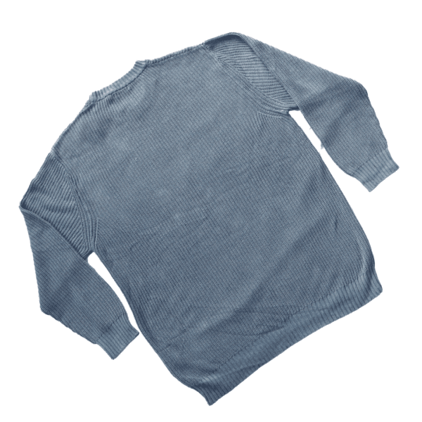 Ascot Dusty Blue Knitted Relaxed-Fit Cotton Sweater - Image 3