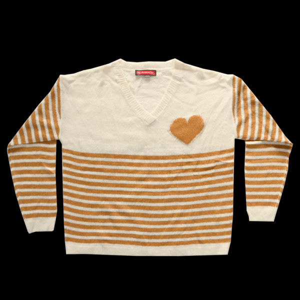 Women's Heart and Stripes V-Neck Sweater