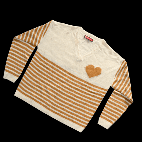Women's Heart and Stripes V-Neck Sweater - Image 4
