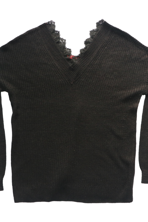 Women’s Lace-Trimmed V-Neck Long Sleeve Sweater