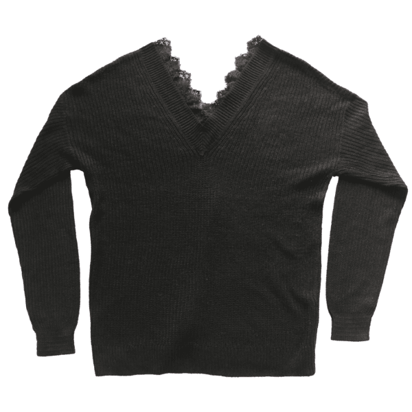 Women's Lace-Trimmed V-Neck Long Sleeve Sweater