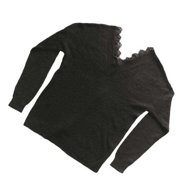 Women's Lace-Trimmed V-Neck Long Sleeve Sweater - Image 4