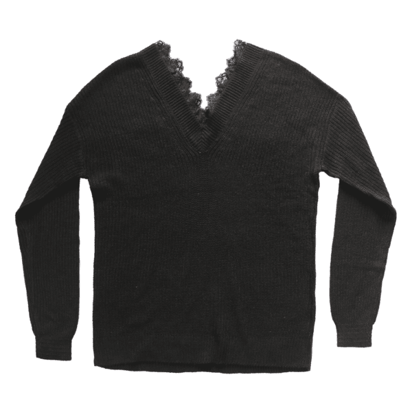 Women's Lace-Trimmed V-Neck Long Sleeve Sweater - Image 3