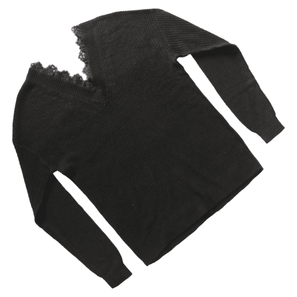 Women's Lace-Trimmed V-Neck Long Sleeve Sweater - Image 2