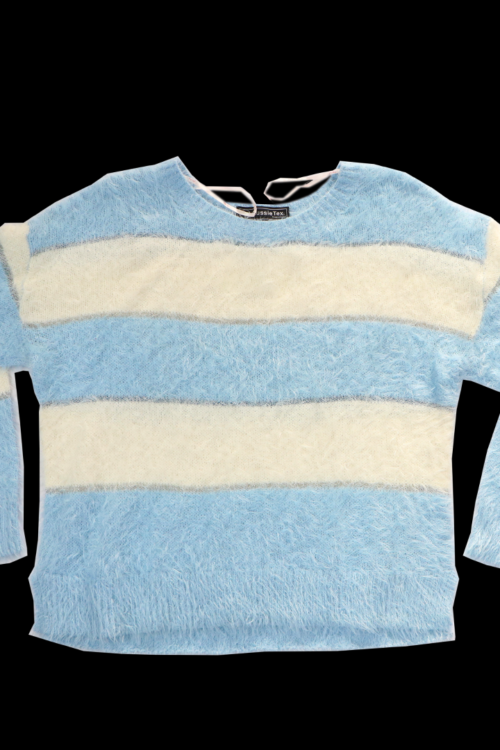 Fluffy Stripe V Neck Knit Sweater