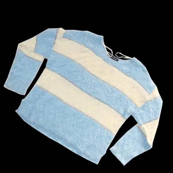 Fluffy Stripe V Neck Knit Sweater - Image 4