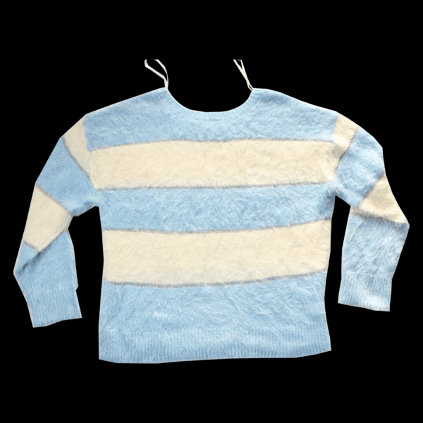 Fluffy Stripe V Neck Knit Sweater - Image 3