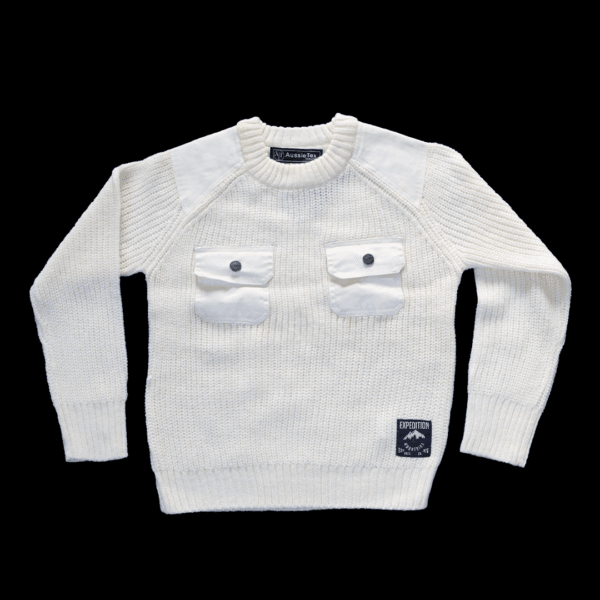 Mens White Wool Cable Knit Jumper