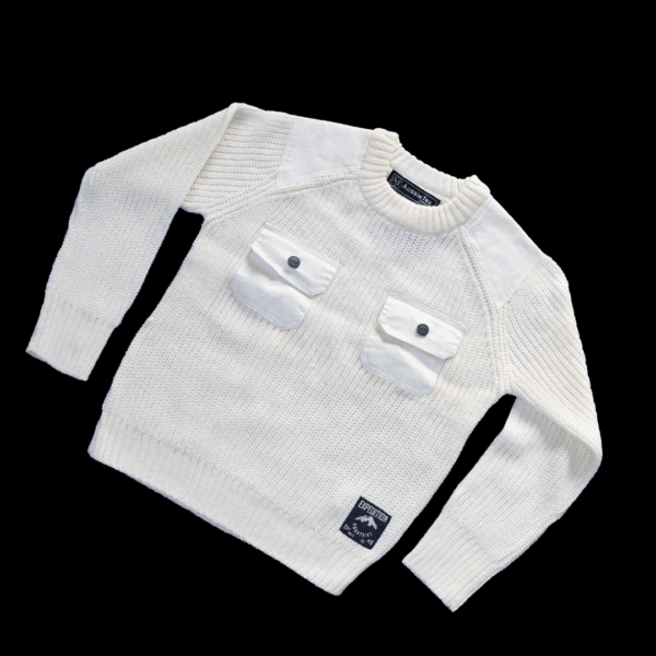 Mens White Wool Cable Knit Jumper - Image 2