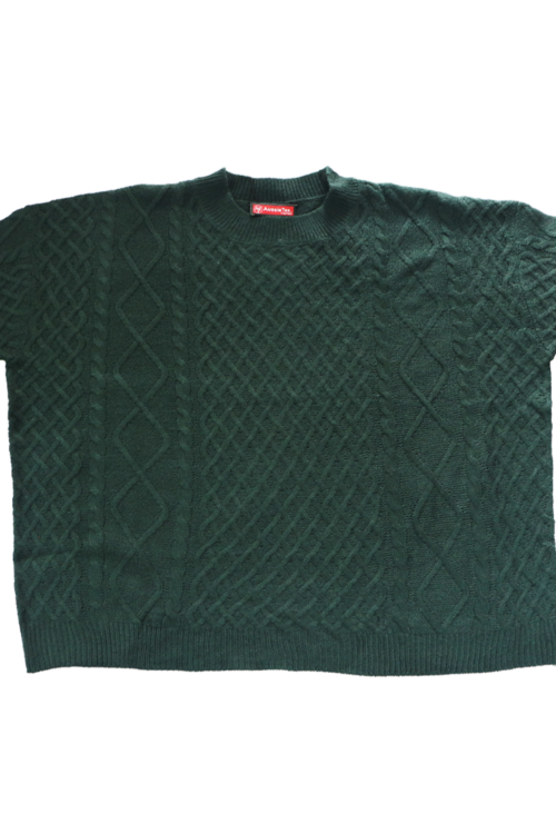 Round Neck Twist Texture Long Sleeve Knitted Pullover Green Long Sweaters for Women