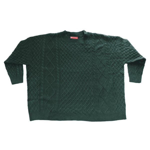 Round Neck Twist Texture Long Sleeve Knitted Pullover Green Long Sweaters for Women