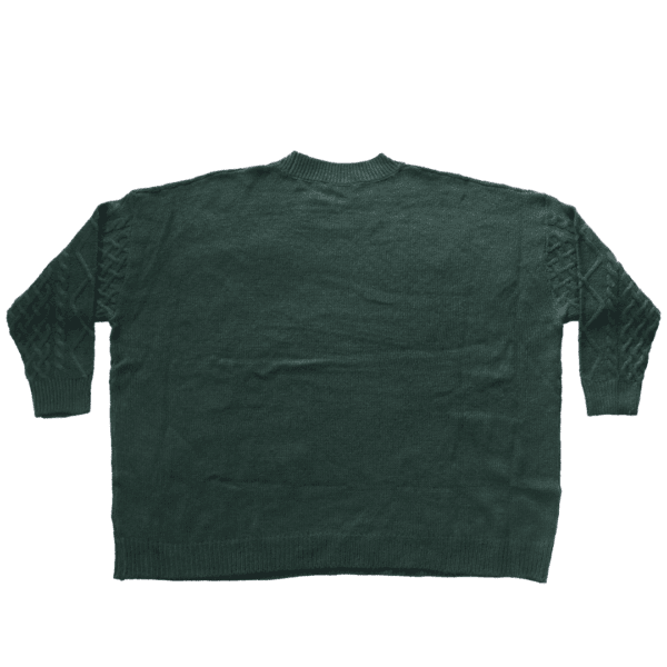 Round Neck Twist Texture Long Sleeve Knitted Pullover Green Long Sweaters for Women - Image 3
