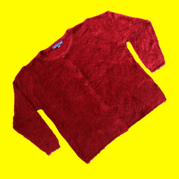 Women Feather Long Sweater Red - Image 4