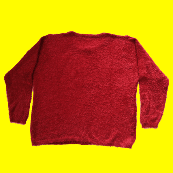 Women Feather Long Sweater Red - Image 3