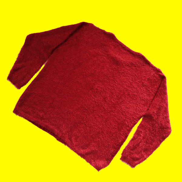 Women Feather Long Sweater Red - Image 2