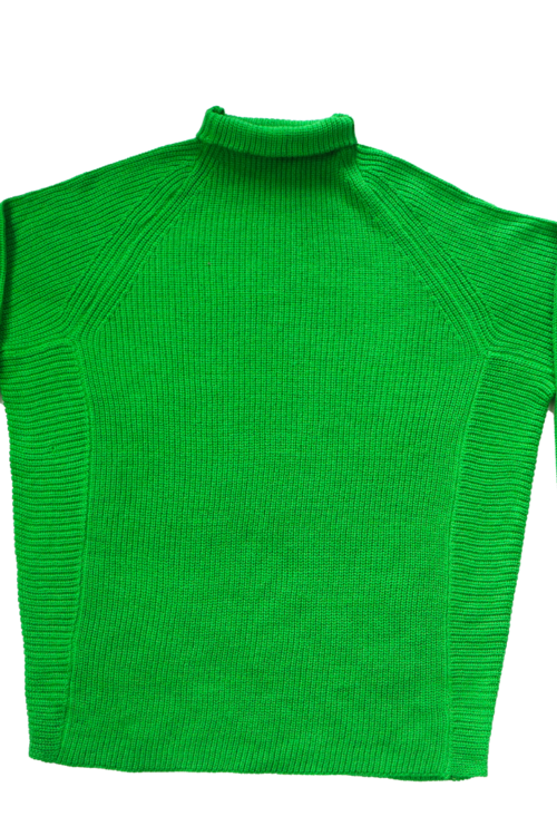 Women’s High Neck Green Knitted Pullover Sweater