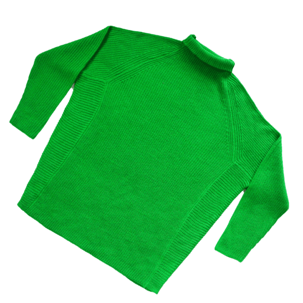 Women's High Neck Green Knitted Pullover Sweater - Image 2
