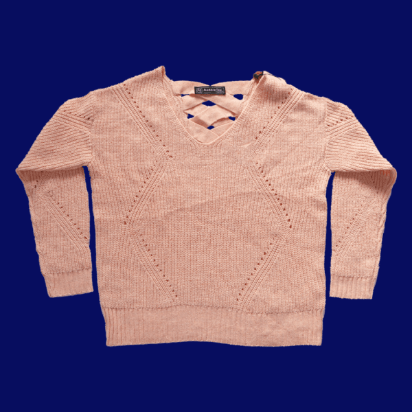Women's Blush Pink Crisscross Back V-Neck Sweater