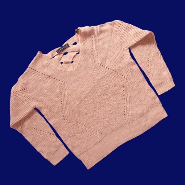 Women's Blush Pink Crisscross Back V-Neck Sweater - Image 4