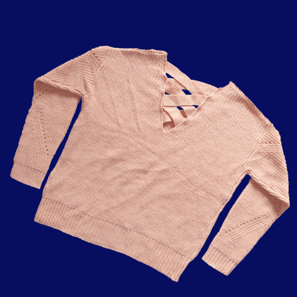 Women's Blush Pink Crisscross Back V-Neck Sweater - Image 2