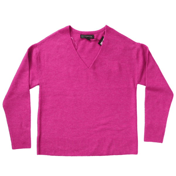 Women's Fuchsia Pink V Neck Pullover Sweater