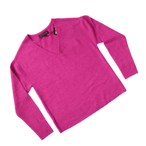 Women's Fuchsia Pink V Neck Pullover Sweater - Image 4