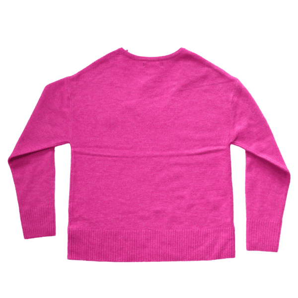 Women's Fuchsia Pink V Neck Pullover Sweater - Image 3