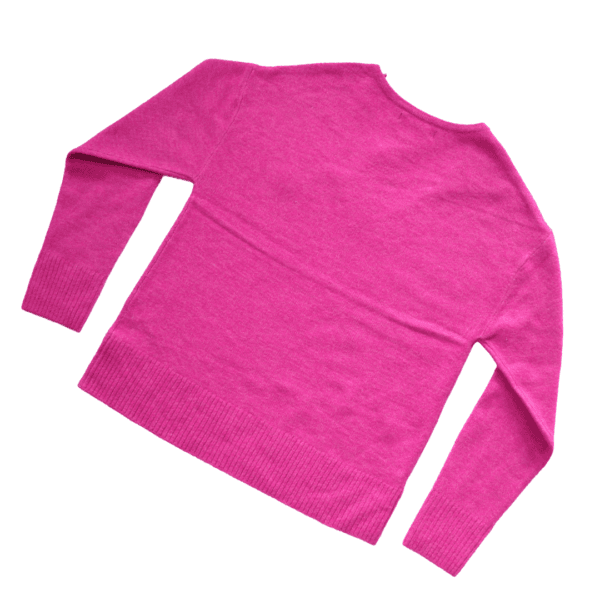Women's Fuchsia Pink V Neck Pullover Sweater - Image 2