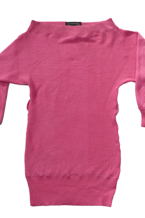 Girls Solid Round Neck Pink Sweater