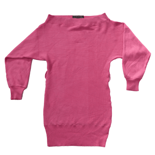 Girls Solid Round Neck Pink Sweater