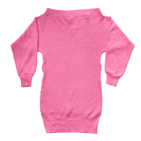 Girls Solid Round Neck Pink Sweater - Image 3