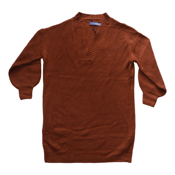 Women Woven V Neck Brown Sweater