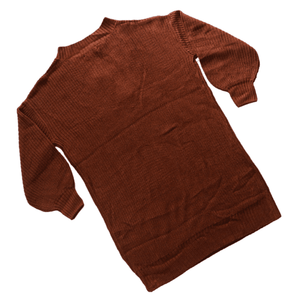 Women Woven V Neck Brown Sweater - Image 4