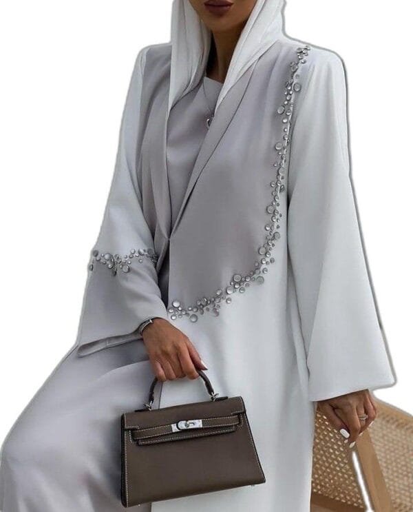 Coat stone abaya  (white)