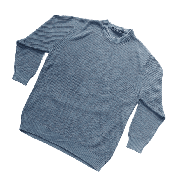Ascot Dusty Blue Knitted Relaxed-Fit Cotton Sweater - Image 4